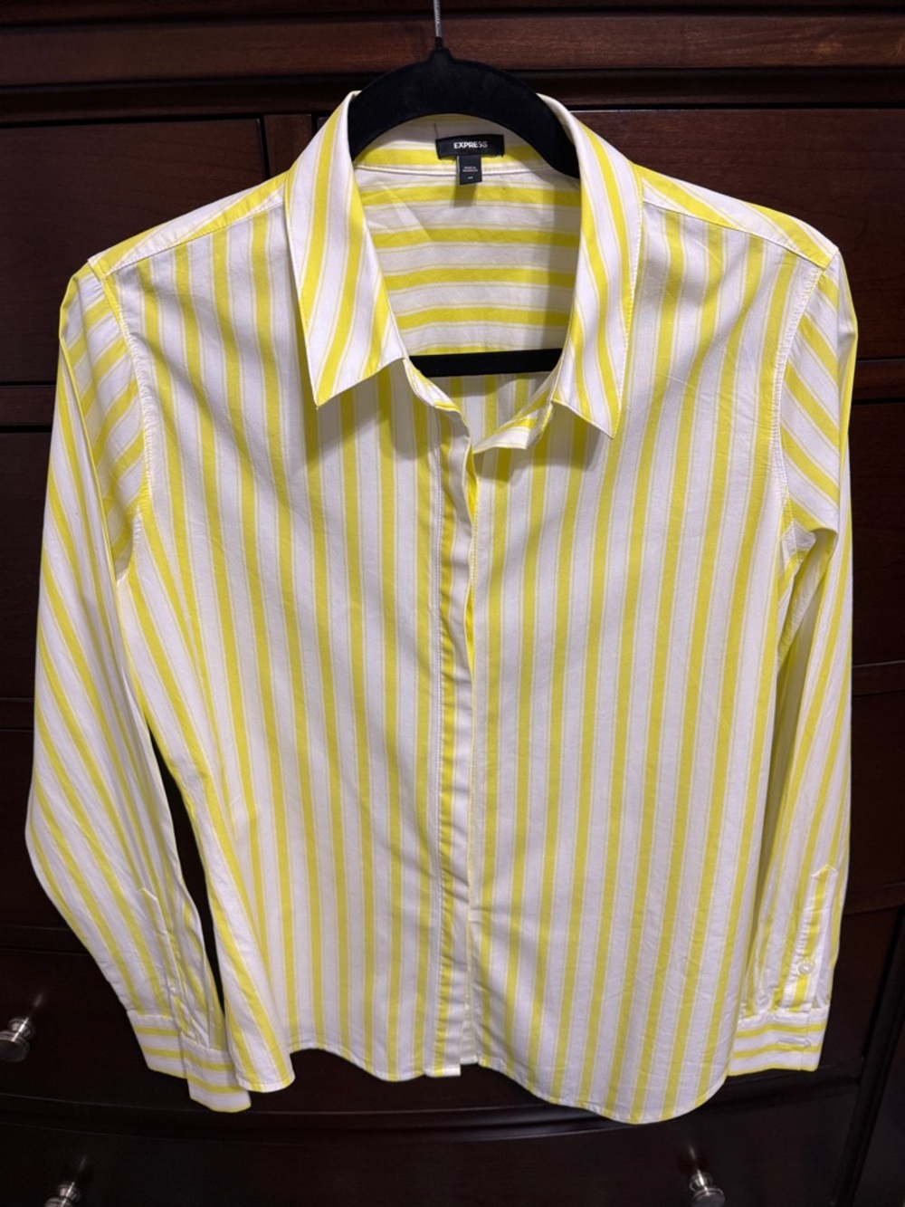 Express Yellow & White Striped Cotton Button Down Shirt